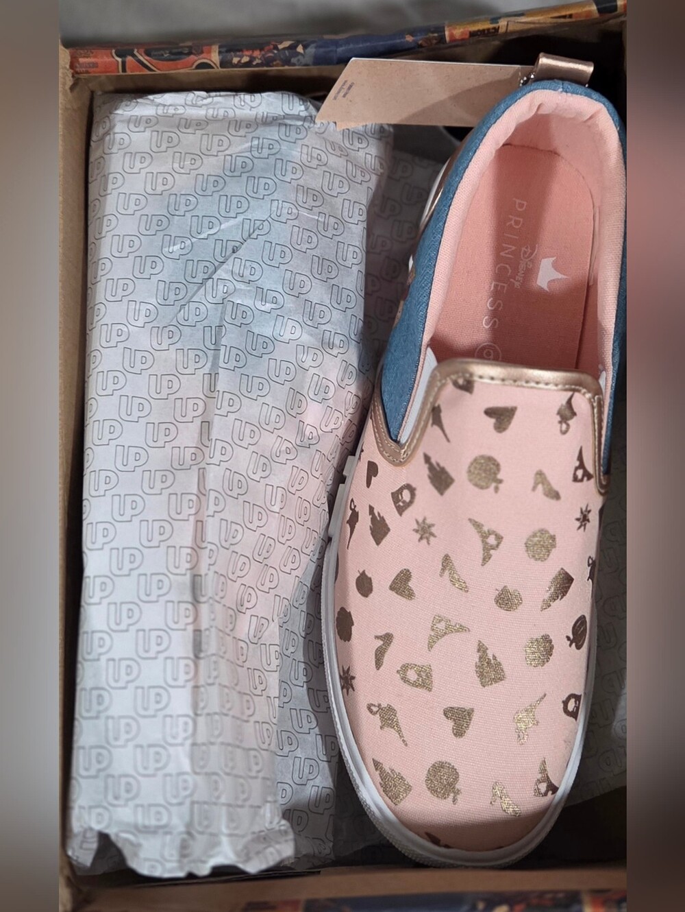 Disney Pink and Blue Princess Slip-On Sneakers with Gold Motifs